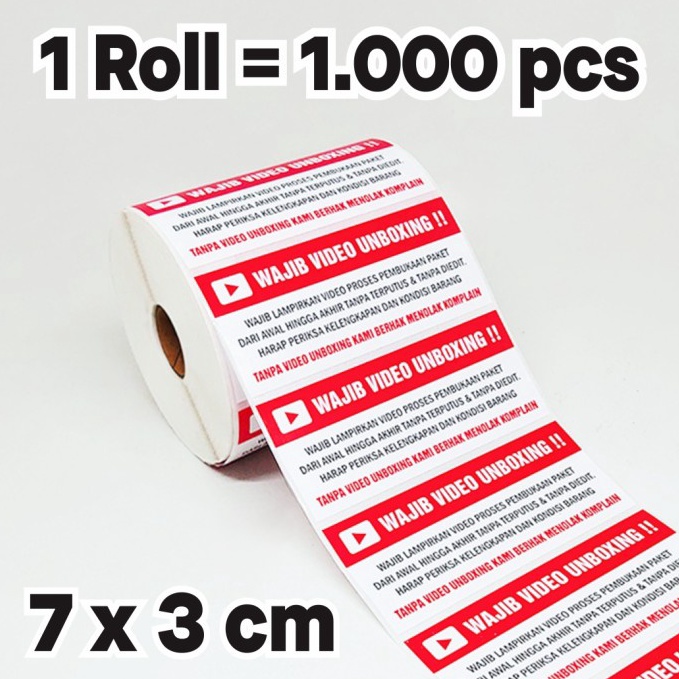 

KODE L65Z Stiker Label Wajib Video Unboxing Pengiriman Paket ukuran 7 x 3 cm 1 roll isi 1 pcs