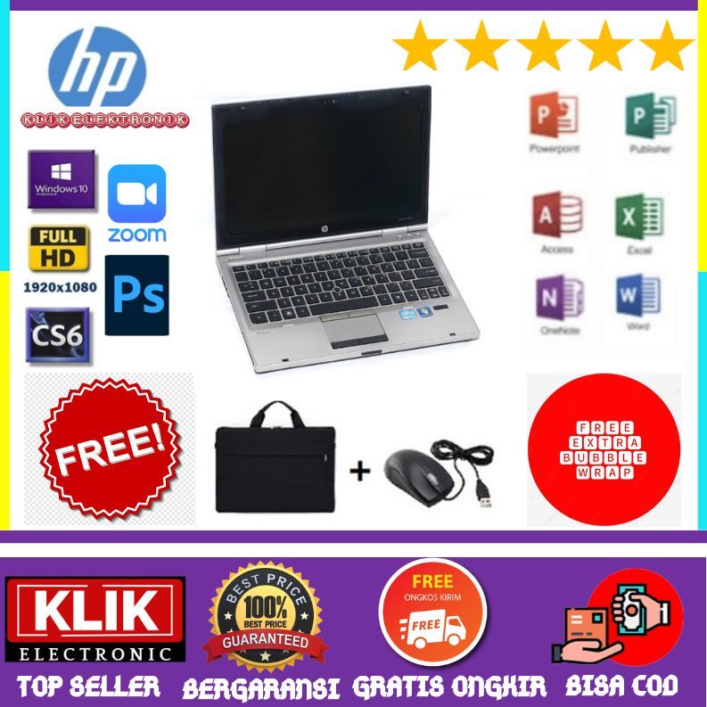 LAPTOP HP Elitebook 2560p Intel Core i5 gen2 / RAM 8GBSSD - 512GB  / WIN 10 / Bonus Tas dan  Mouse