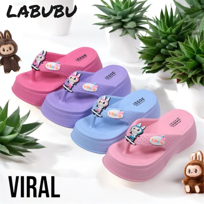 Sandal Jepit Anak Perempuan Kekinian Sandal Wedges Labubu Anak Perempuan Sandal Anak Cewek Terbaru M