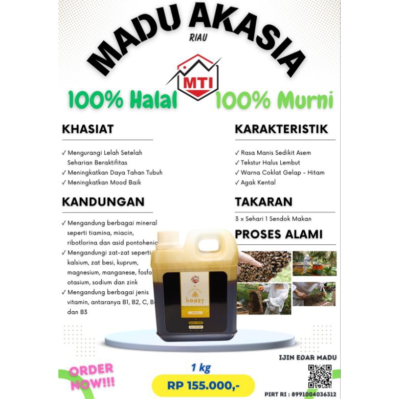 

Madu Murni MTI Akasia Riau Kemasan 1 Kg