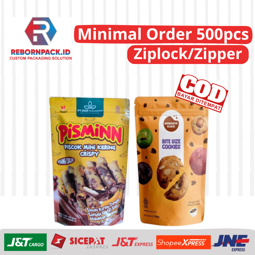 Cetak Kemasan Custom Standing Pouch ZIPPER Gratis Desain