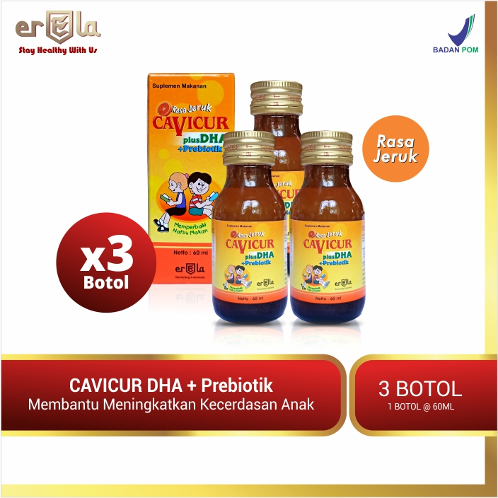 [BEST SELLER DISKON] CAVICUR DHA +PREBIOTIK 3 Botol @60 ml / Sirup Vitamin Perkembangan Otak Anak