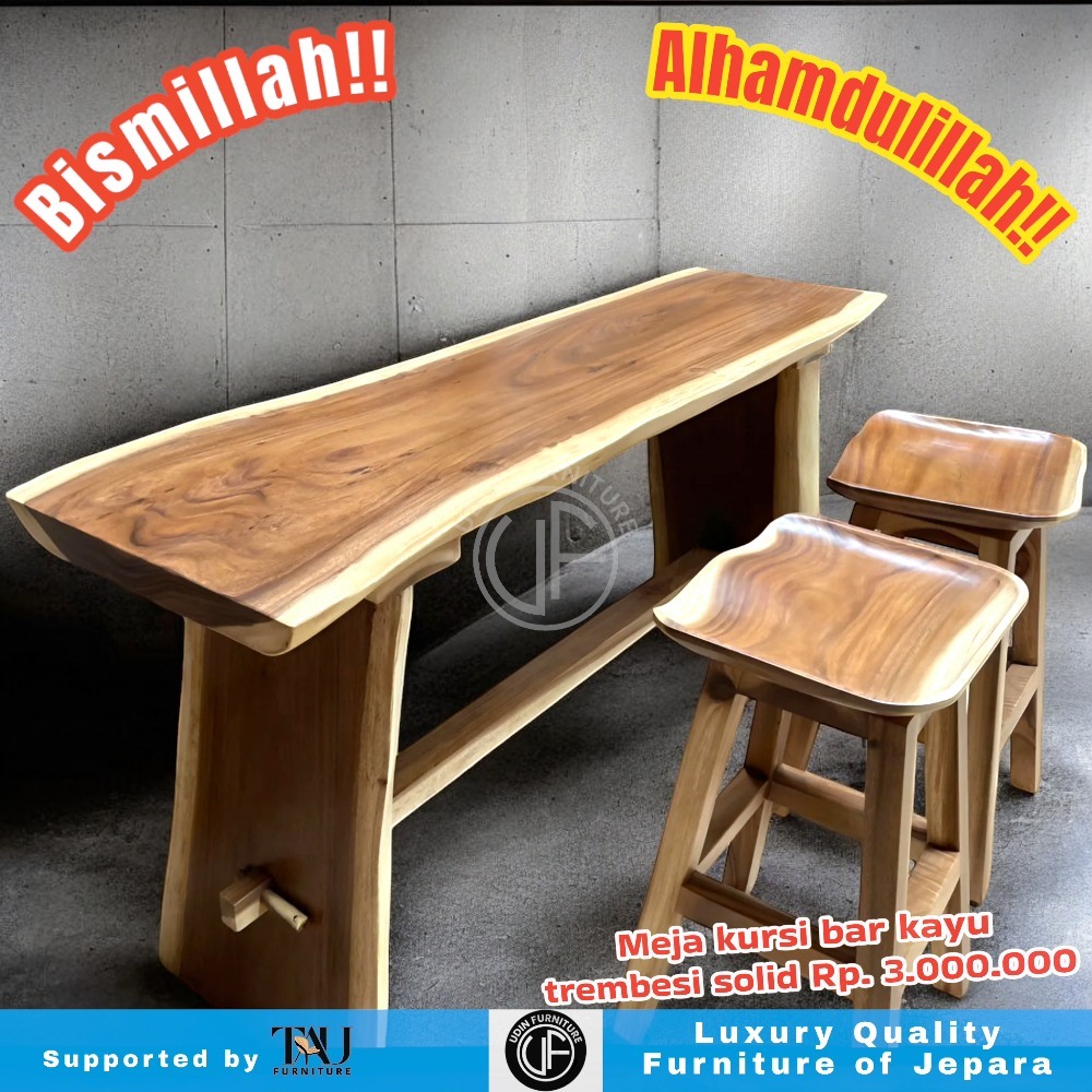 Meja Kursi Bar Kayu Trembesi Solid