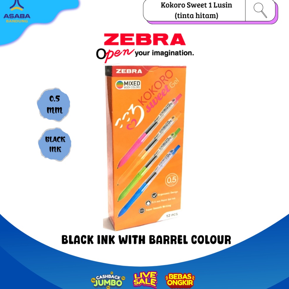 

KODE L14S Asaba Bandung Zebra Kokoro Sweet 1 Lusin tinta hitam