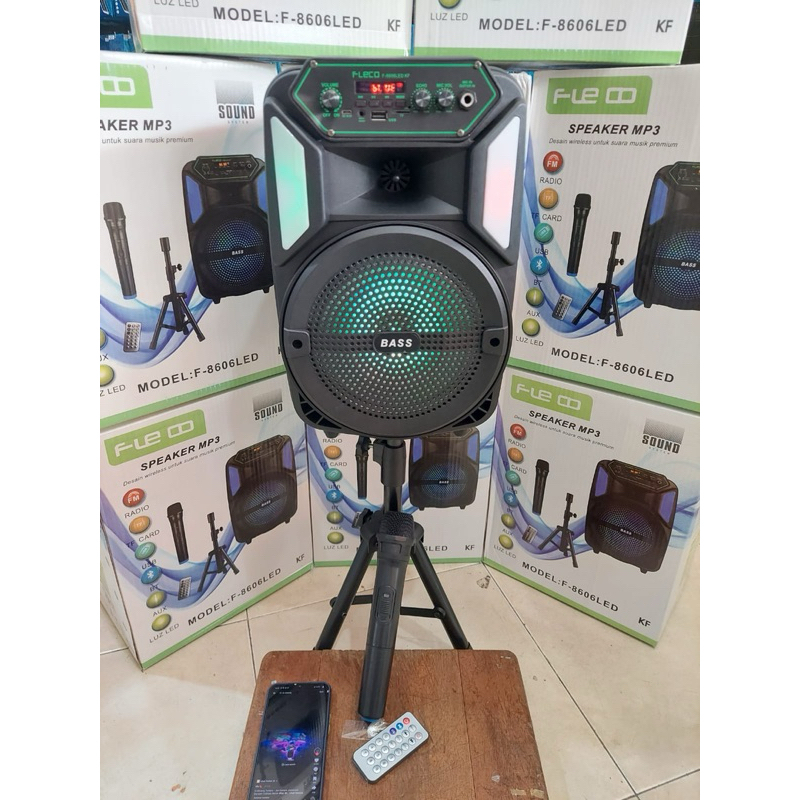 Fleco Speaker Bluetooth Karaoke Fleco f-8809 LED/ F-8606 LED KF 8,5 Inchi Gratis Microphone wireless