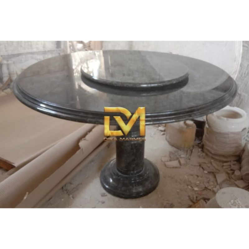 Meja Makan Bulat Putar Marmer Hitam Kwalitas Terbaik