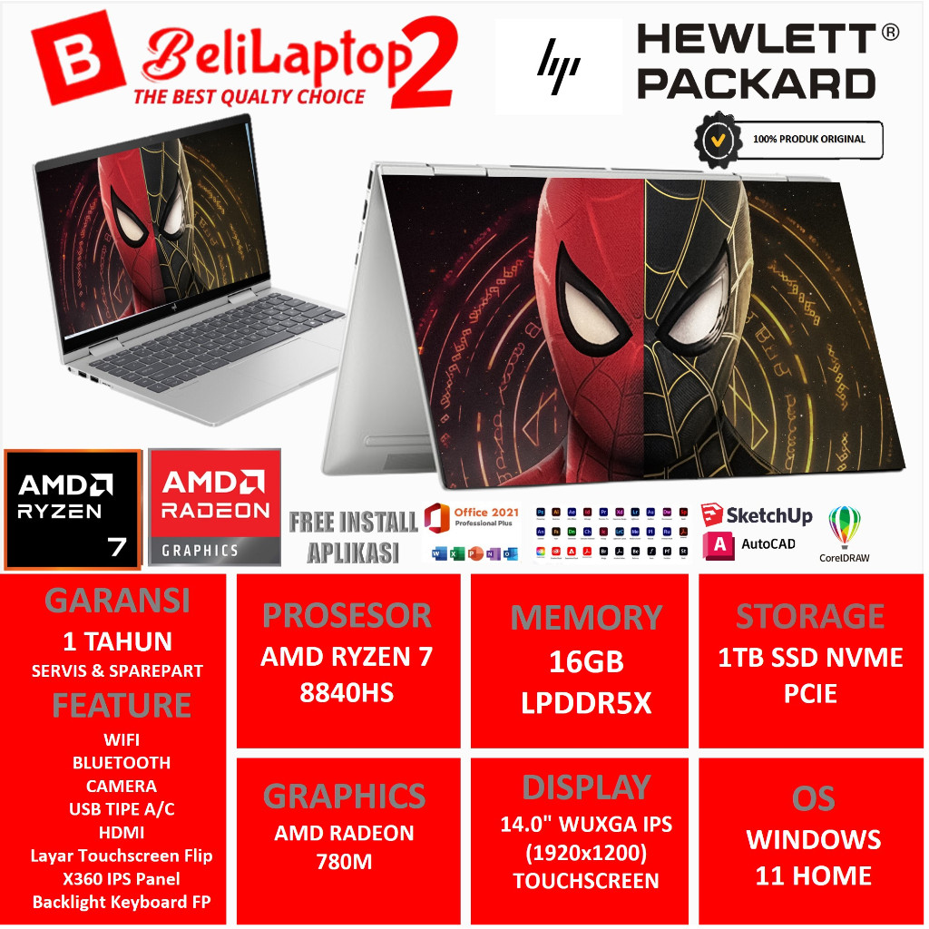 Laptop Touchscreen Hp Envy X360 AMD RYZEN 7 8840HS AMD RADEON 710M 14.0 WUXGA