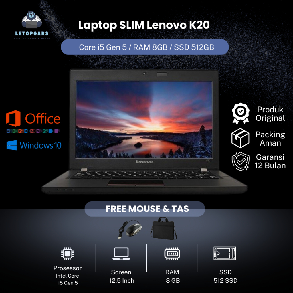 Laptop SLIM Lenovo K20 - Core i5 Gen 5 / RAM 8GB / SSD 512GB