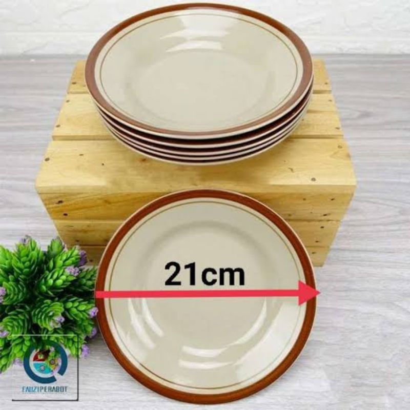 Piring Keramik list coklat/Piring lucky list coklat