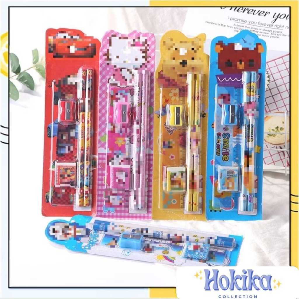 

HOKIKA STATIONERY SET 5IN1 ALAT TULIS ANAK SEKOLAH PENGHAPUS PENGGARIS PENSIL SERUTAN KARAKTER LUCU ISI 5