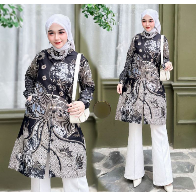 KEMEJA TUNIK BATIK WANITA KANCING DEPAN/TUNIK BATIK MODERN BATIK TIGA SAUDARA