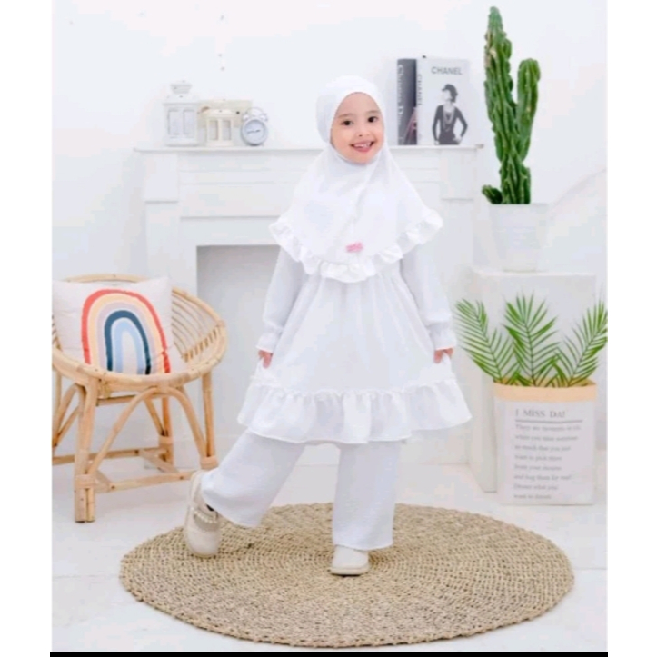 baju Manasik Haji Anak TK Perempuan Setelan Muslim Putih Terbaru Set Jilbab