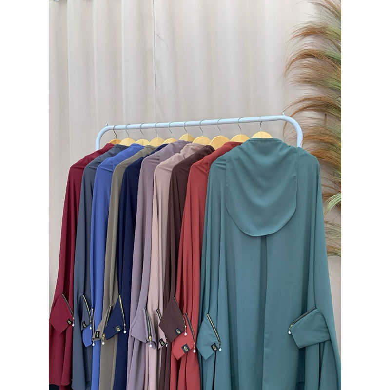 set rok khimar lengan zipper