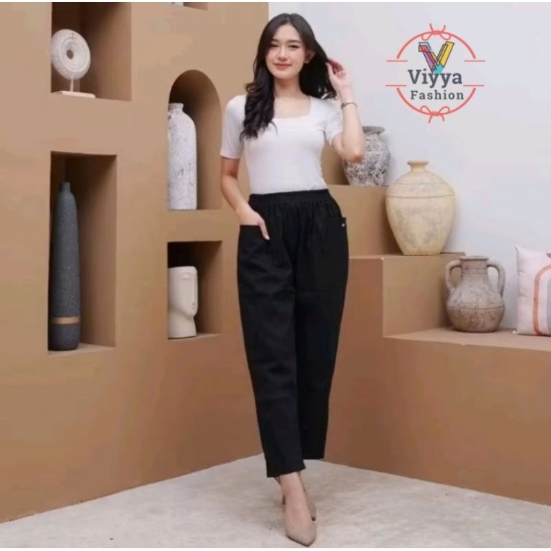 Willow Pants Celana Korea 7/9 Sasha Kulot Stretch Katun Twill Premium L XL XXL XXXL