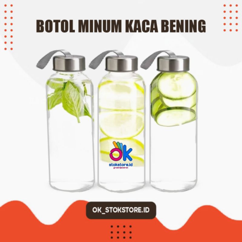 BOTOL MINUM KACA BENING 420ML POLOS KACA