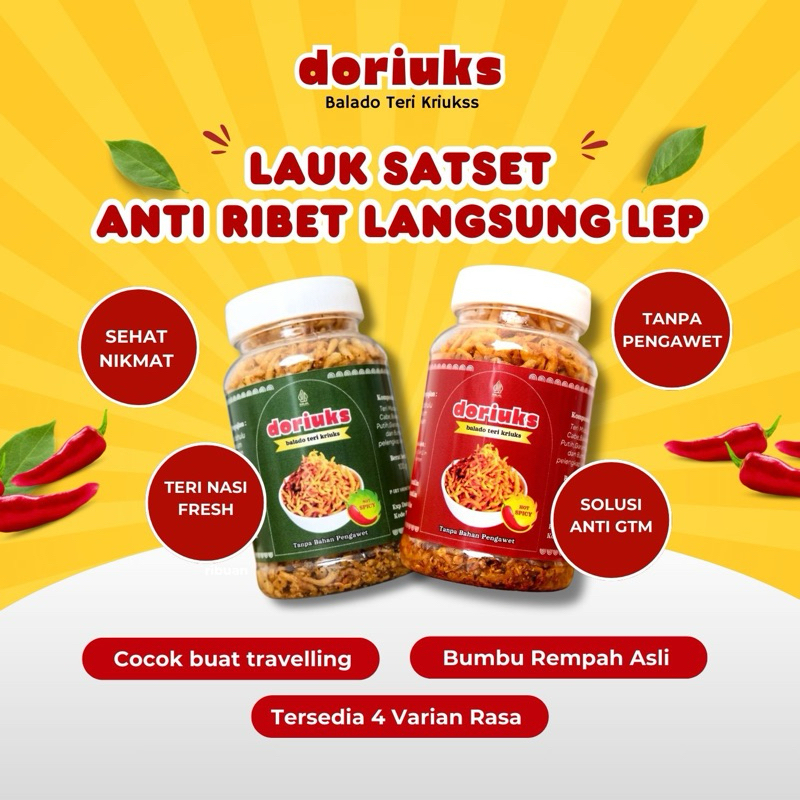 

Doriuks - Balado Teri Kriuks | Lauk Praktis | Teri Crispy | Lauk Kering | Kemasan 100gr