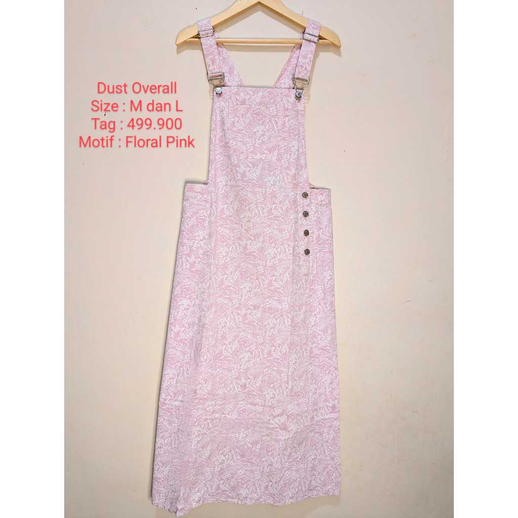 DUST Overall Pakaian Wanita Motif Floral Pink Original