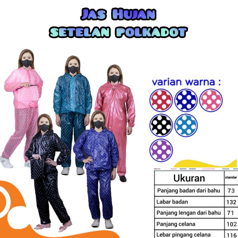 jas Hujan wanita, jas Hujan pria, jas hujan setelan polkadot