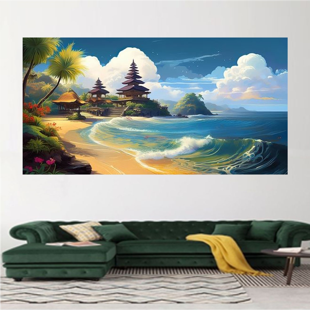 LUKISAN CETAK HIASAN DINDING JUMBO AESTHETIC PEMANDANGAN TEPI PANTAI BALI 98K,TANPA BINGKAI,BISA COD