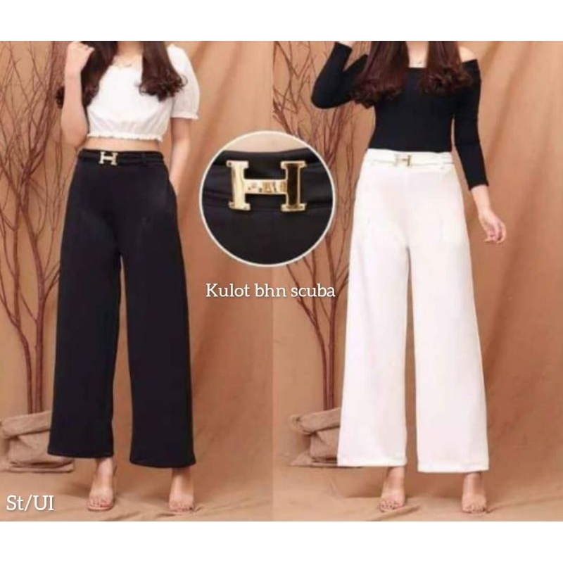 Kulot Scuba - Scuba Highwaist Belt H - Celana Wanita - Kulot Scuba Premium
