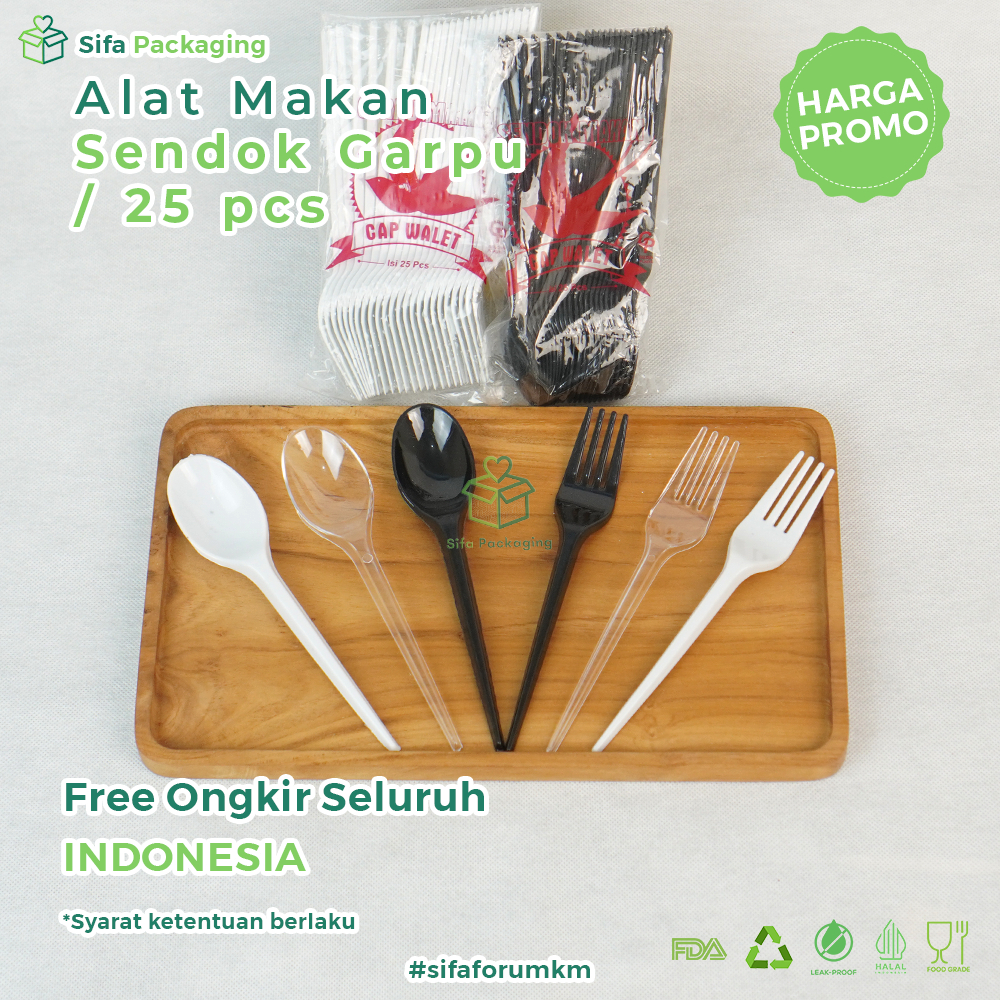 Sendok Plastik Garpu Plastik Putih Hitam Sendok Makan Catering Nasi Box Kuat Murah