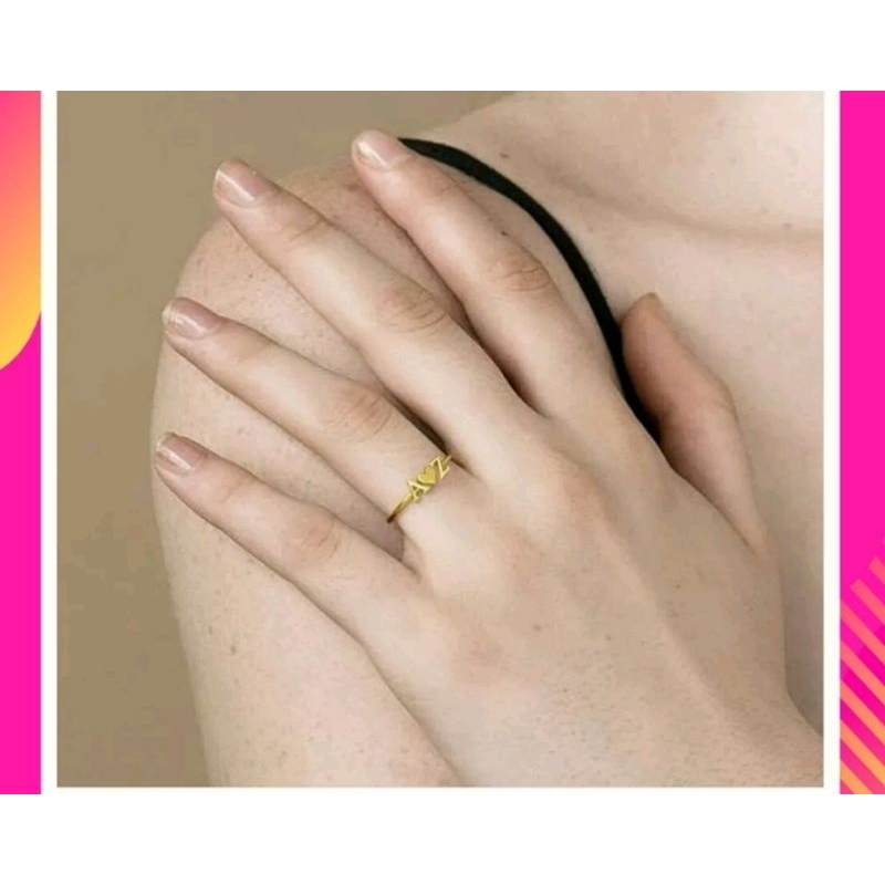 Cincin Love Inisial Nama Huruf Custom Cincin Nama Titanium Lapis Emas Asli 24k Ukir Custom Nama Send