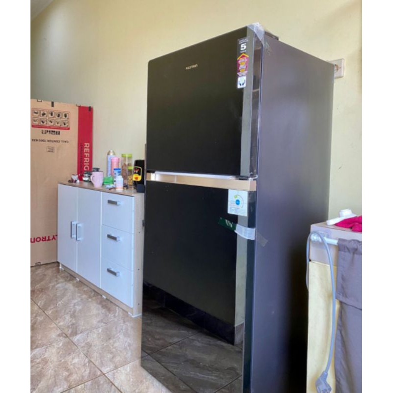 Polytron 23MNX kulkas 2 pintu kaca hitam belleza lemari es jambi ice twist pocket tempered glass doo