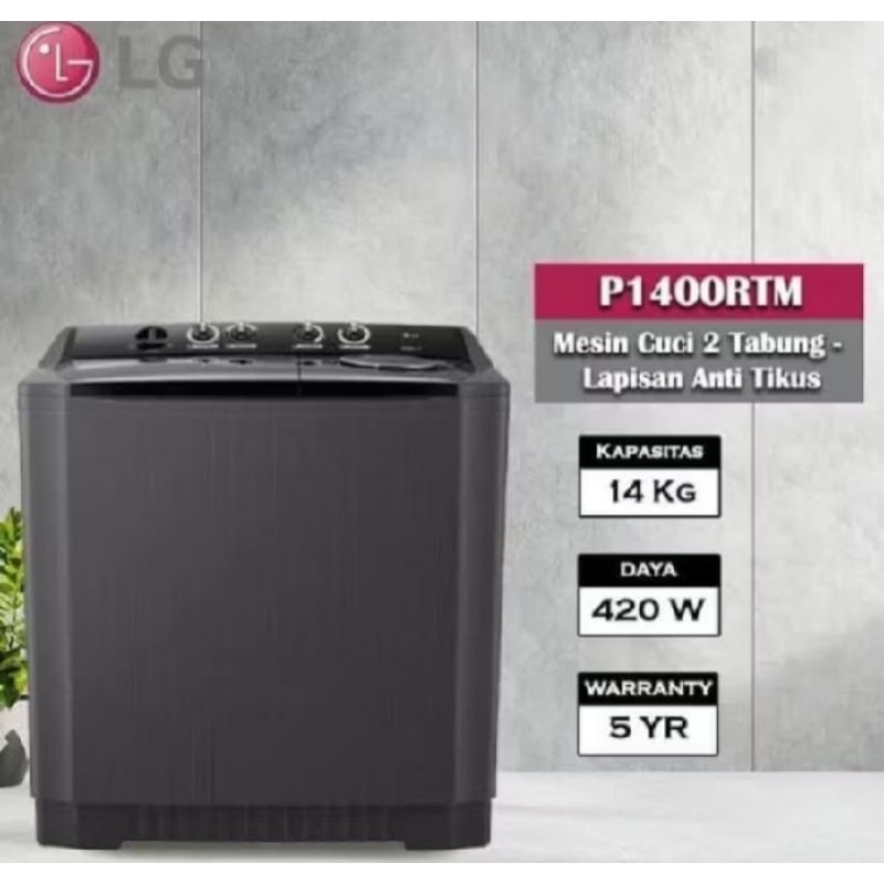 Mesin cuci 2 Tabung LG 14KG P1400RTM Black P 1400 RTM