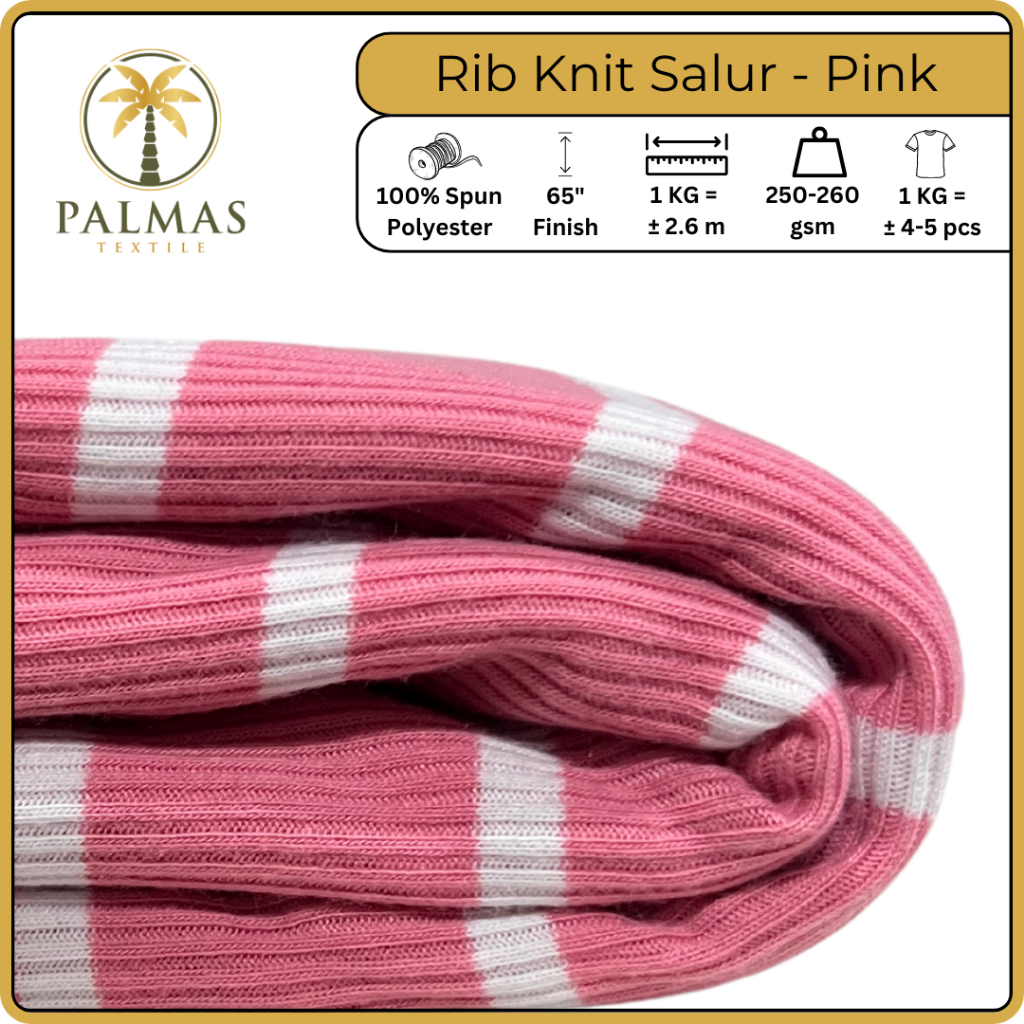 Kain Rib Knit Salur - Pink (Bahan Kaos)