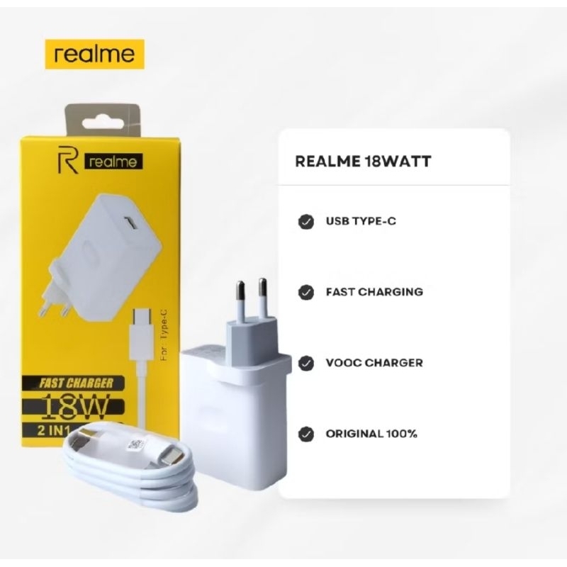 Charger/Casan Realme 18 Watt Original 100% Type-C 2A VOOC Fast Charging