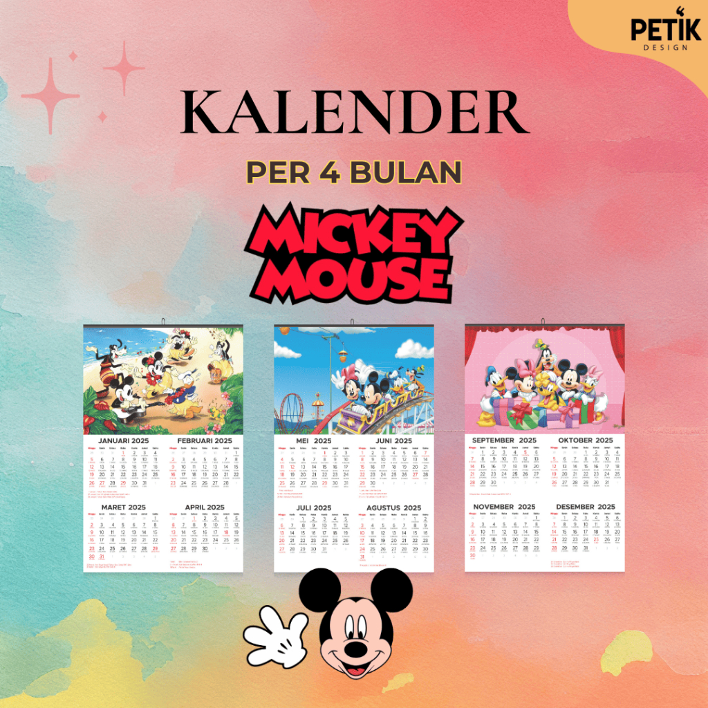 

Kalender Dinding Mickey Mouse 3 Lembar (per 4 bulan) 2025 Klem