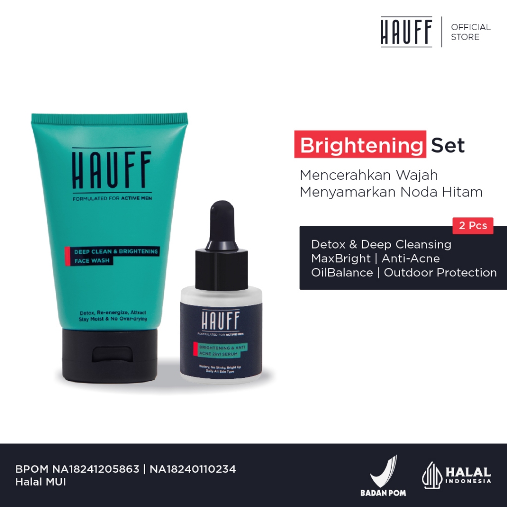 HAUFF Brightening Set | Paket Skincare Pria | Mencerahkan Wajah | Menyamarkan Noda Hitam