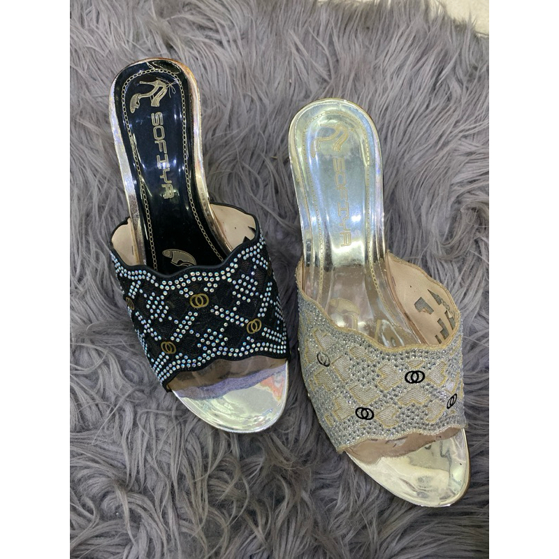 sendal heels pesta full bling bling tinggi 8 cm impor