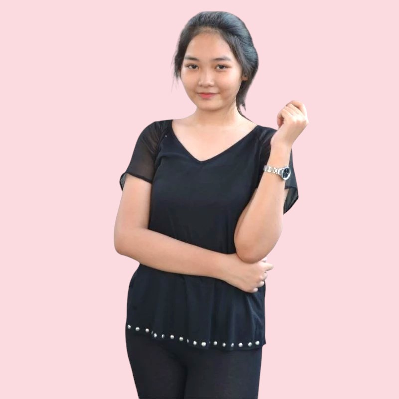 A.N.4 - Blouse Kaos Lengan Pendek Wanita - Atasan Wanita Branded Sisa Ekspor - 0043