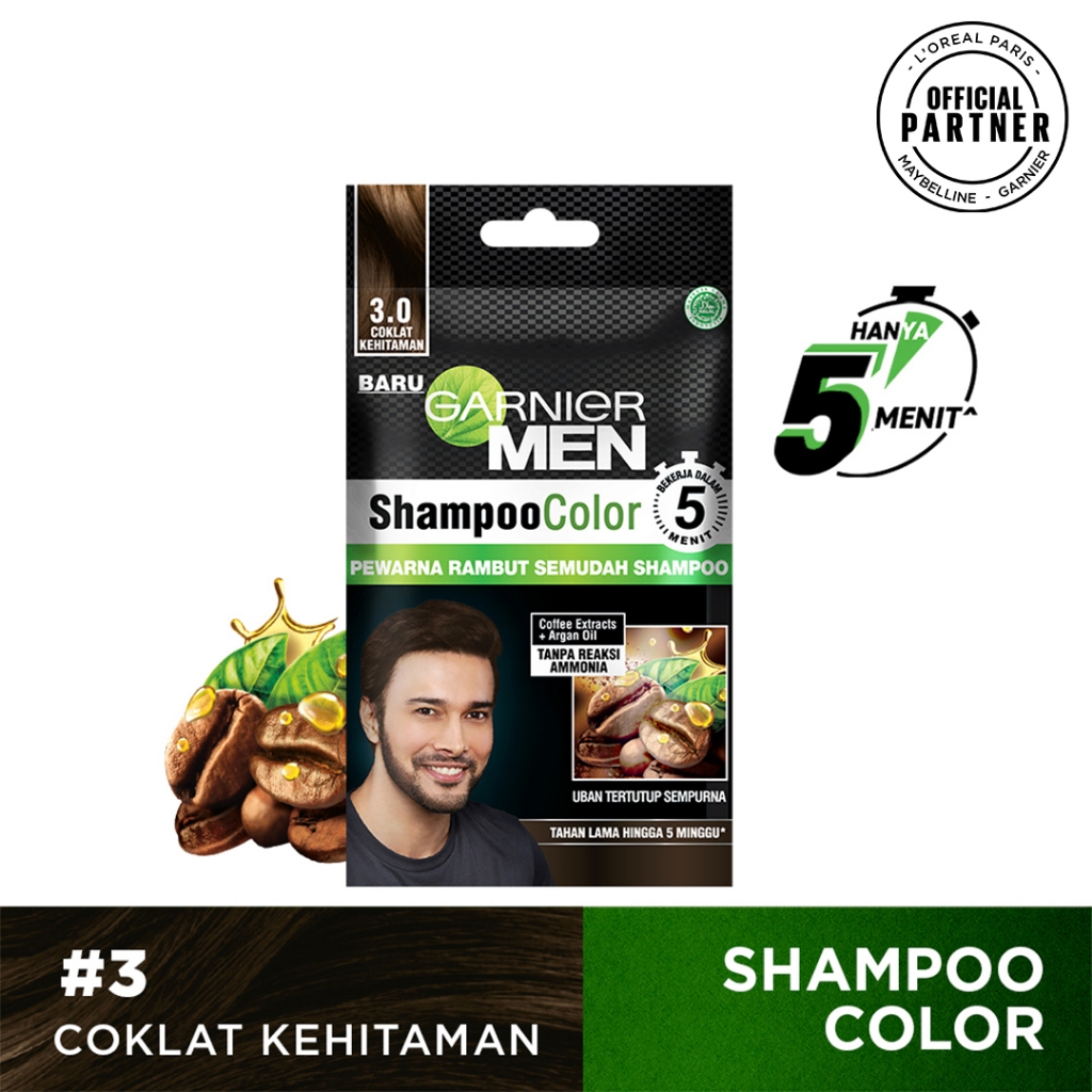 Garnier Men Shampoo Color (Pewarna Rambut Pria Semudah Shampoo)