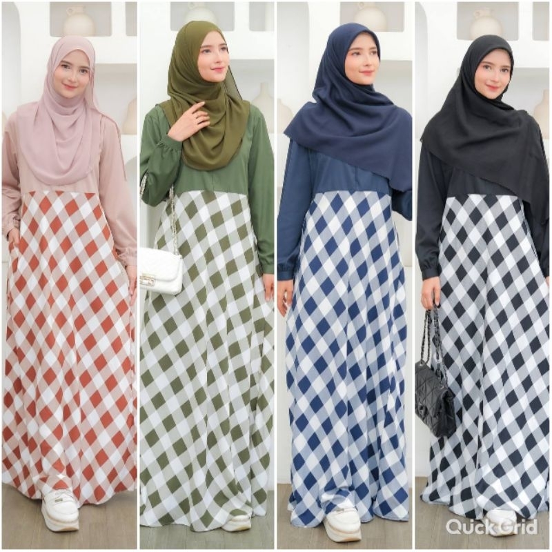 Baju Gamis katun toyobo motif kotak gamis wolvis motif kotak gamis dewasa bahan wolvis gamis ibu men