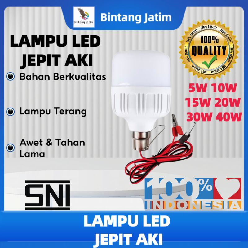 Sh3- Lampu Bohlam Led Dc 12V Jepit Ke Aki Accu / Baterai 5W 10W 15W 20W 30W 40W