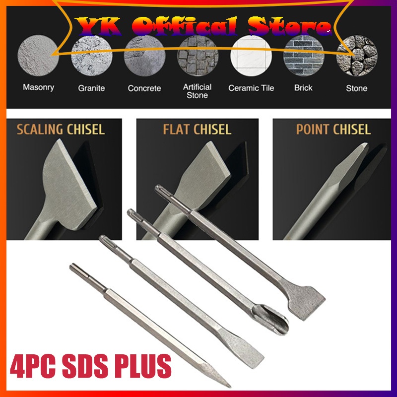 Mata Bor Pahat Beton SDS Set 4 Pahat Flat Chisel Bobok Beton Tembok
