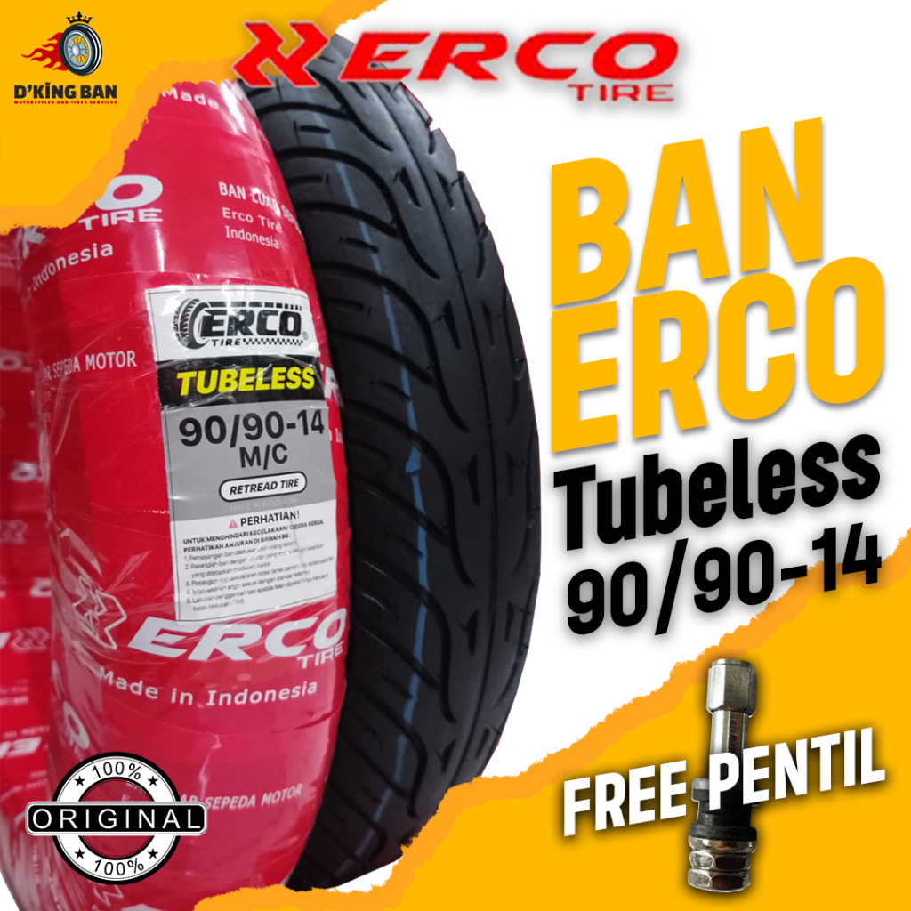 Ban Motor Matic ERCO ukuran 90/90-14 Tubeless Ring 14