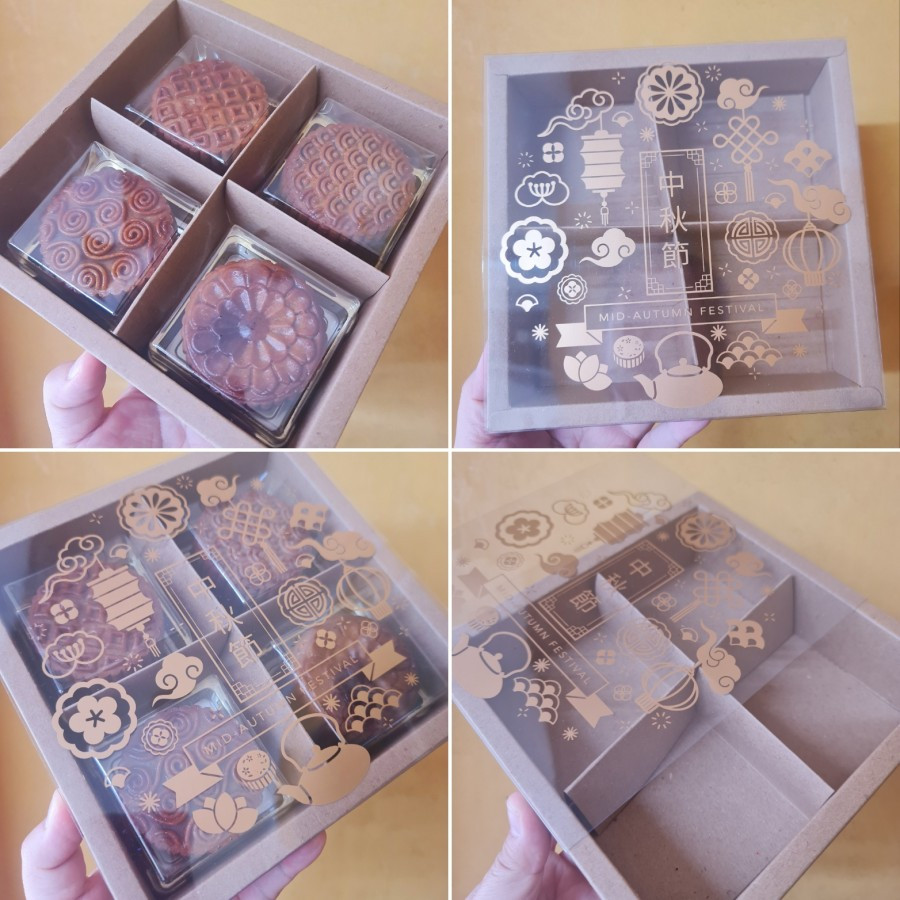 

5 Pcs Dus Mika Transparan Hampers Imlek Packaging Mooncake Sekat 4 Mid Autumn Cokelat Ukuran 19 x 19 x 5cm