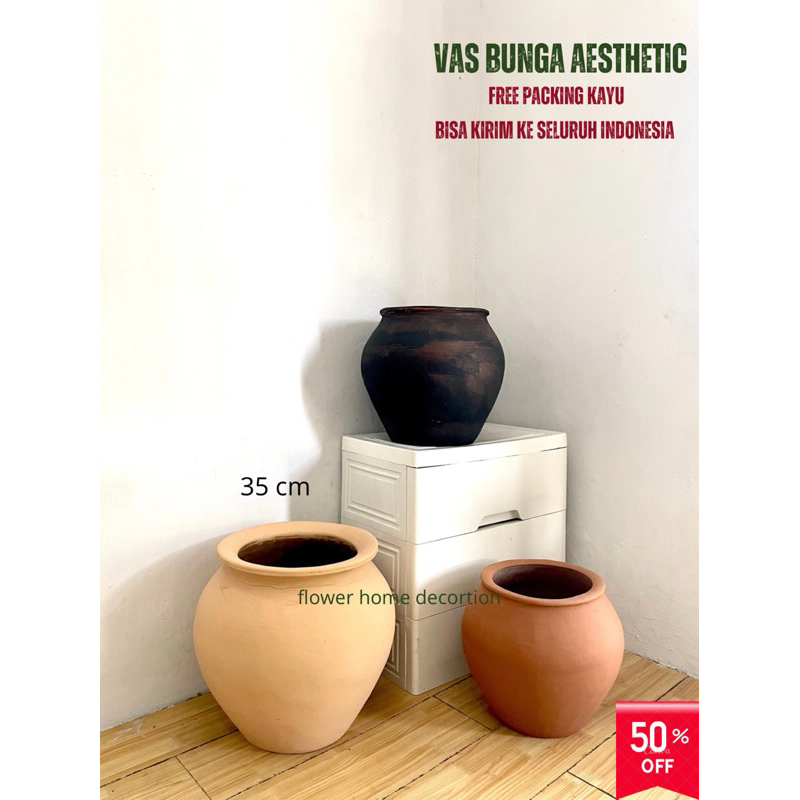 NEW ARRIVAL|| guci vas bunga bulat besar - hiasan rumah guci sudut ruangan bunga artificial