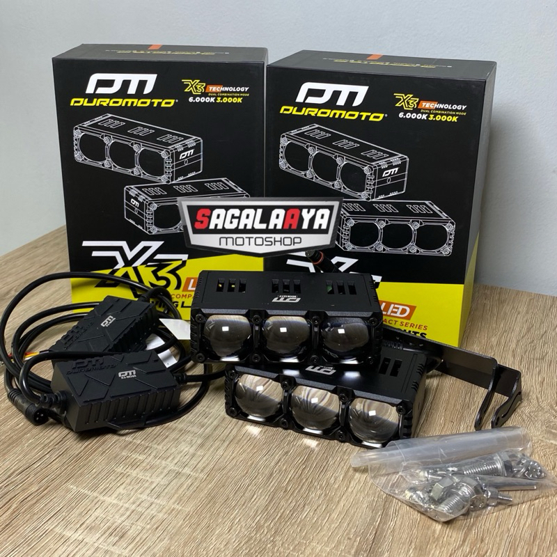 Duromoto X3 X 3 lampu led mini laser projie 3 mata fog lamp motor mobil 150 watt