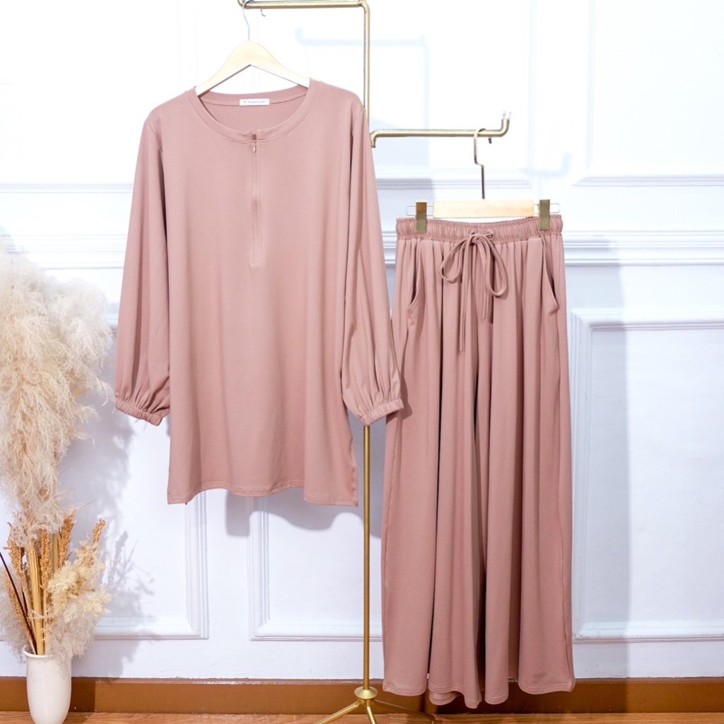 Setelan Baju Kurung Busui Rok dan Kulot-JV Hasanah Nadia Set Kurung Rok dan Kulot Jumbo