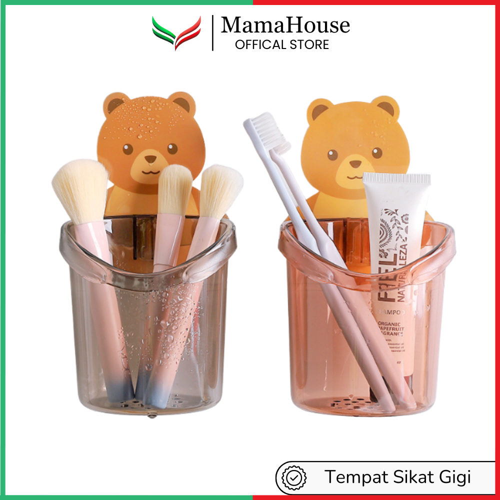 [MHS] Gantungan Tempat Sikat Gigi Tempel Beruang Bahan Kaca Plastik
