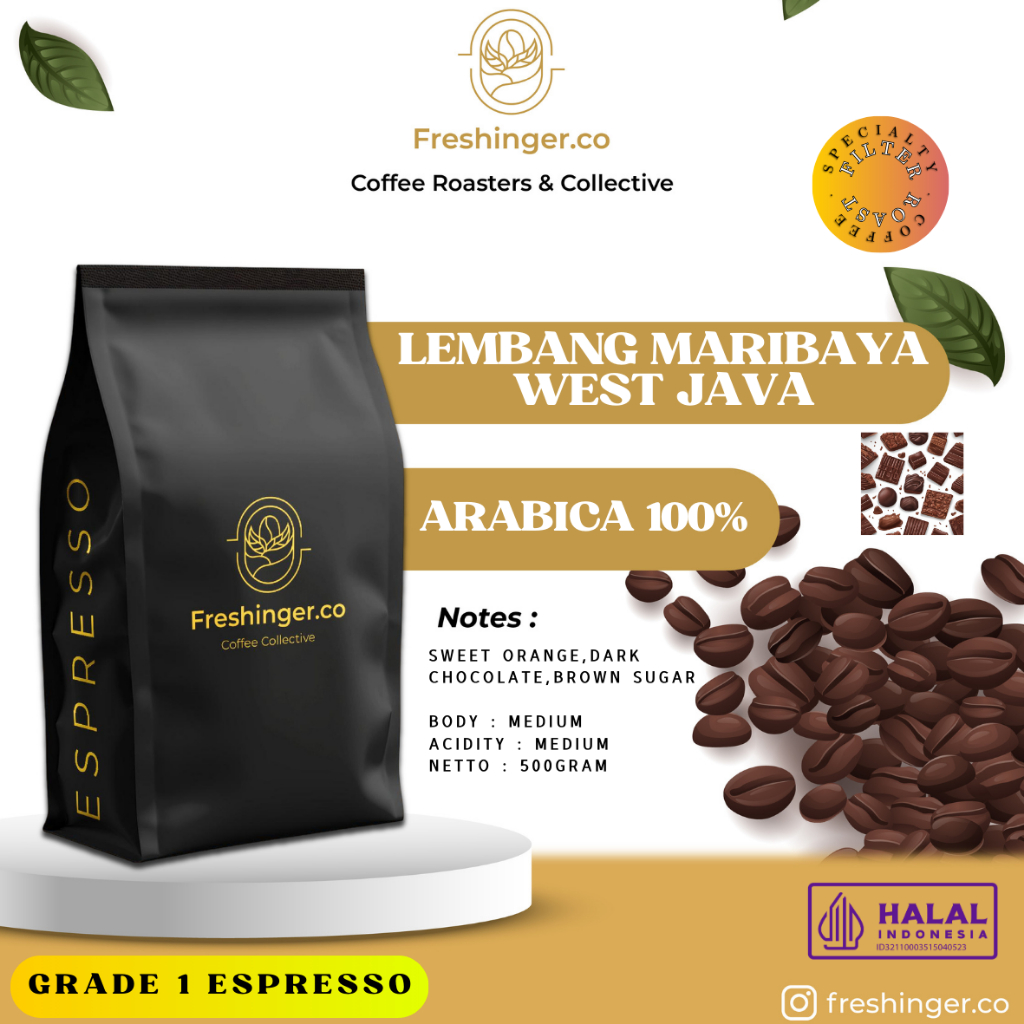 

BIJI KOPI ESPRESSO ARABIKA 100% FULL WASH MARIBAYA LEMBANG WEST JAVA ( SPECIALTY COFFEE ) 500GRAM
