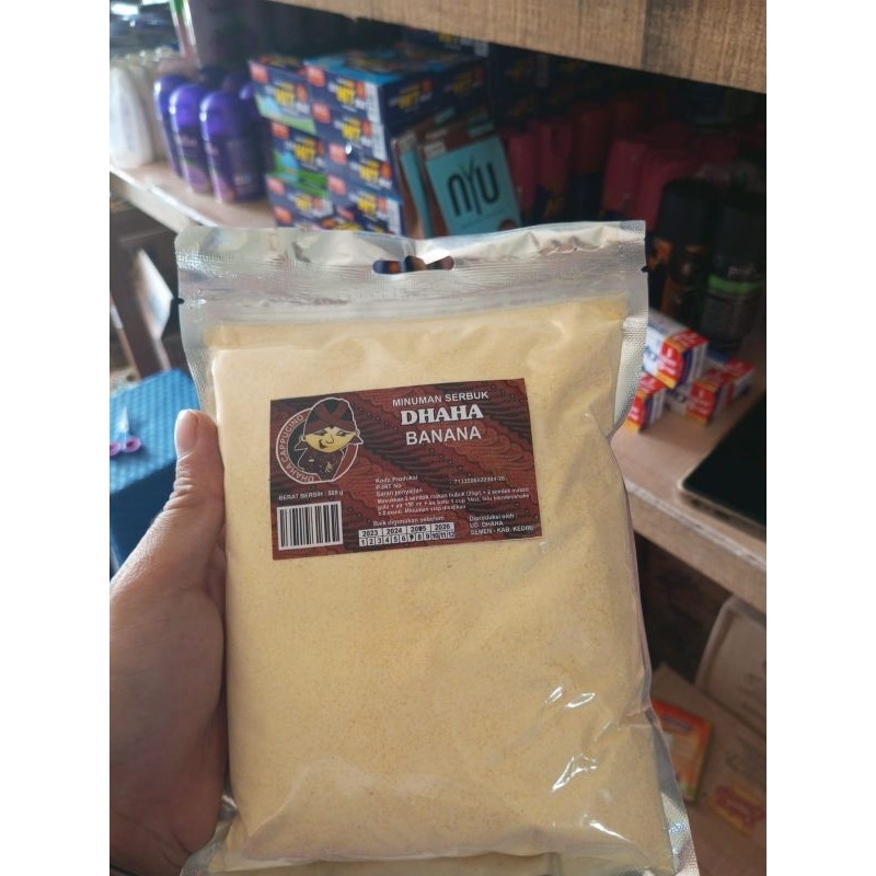 

Bubuk minuman Dhaha Rasa Banana Berat 500grm