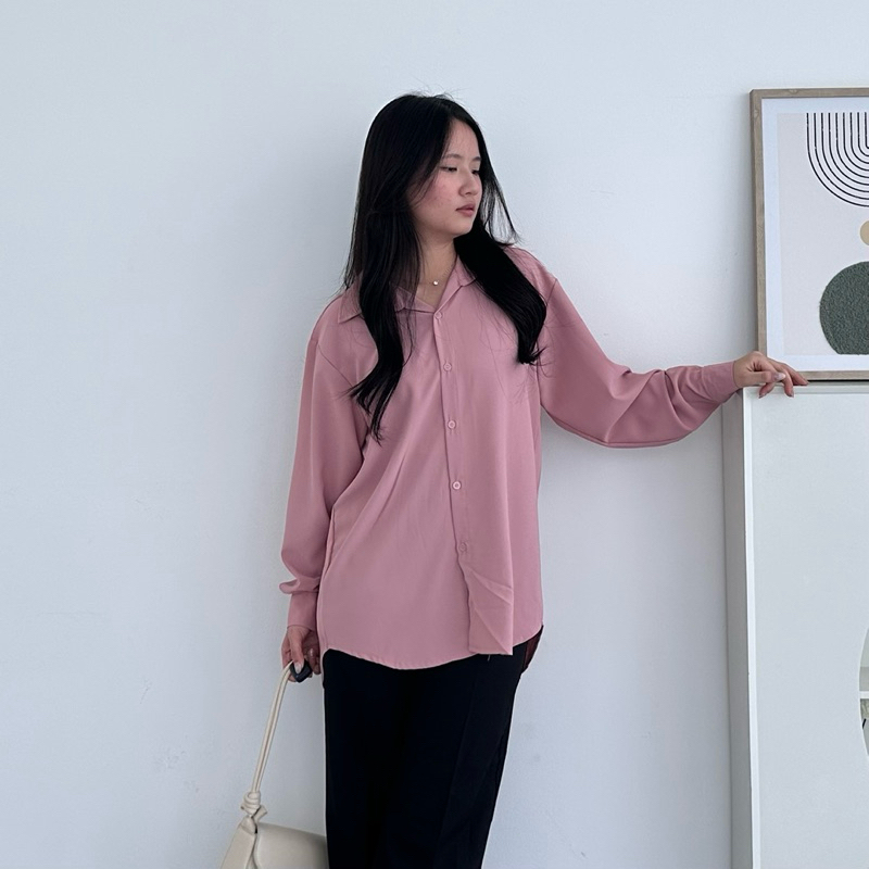 Minji Shirt / Kemeja Oversize Kantor Wanita / Kemeja Wanite Oversize / Kemeja Korea Basic Kualitas /