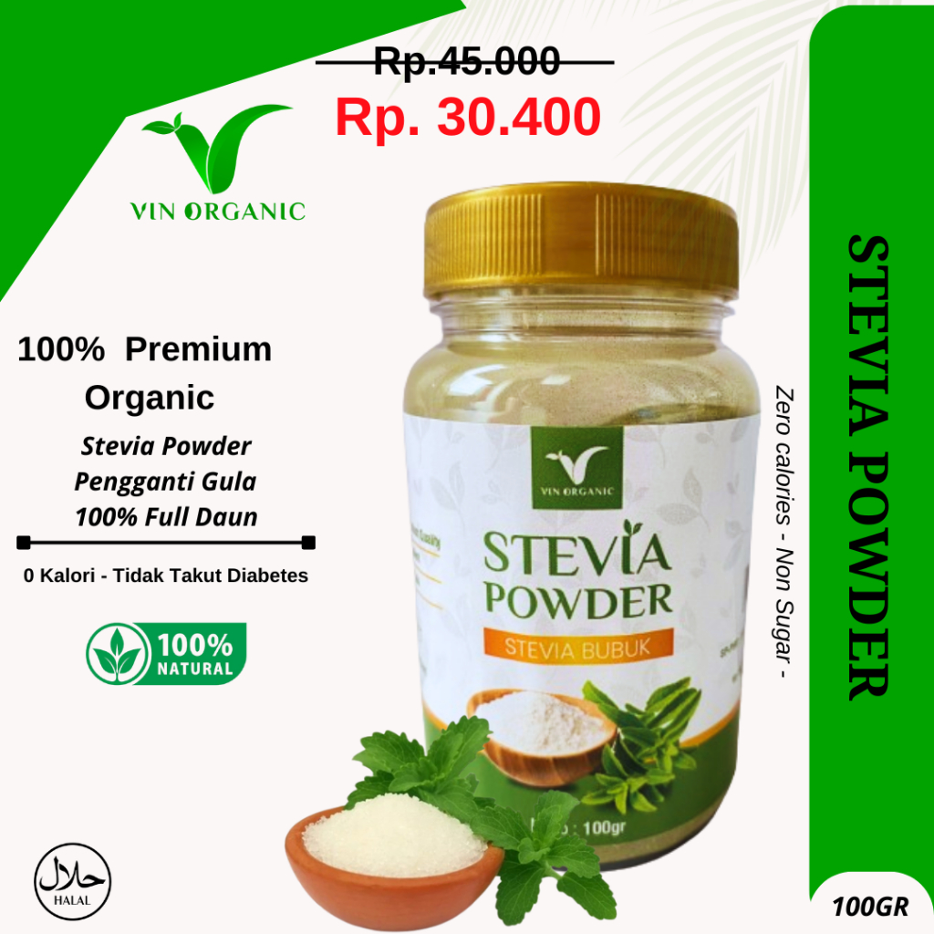 

VIN STEVIA POWDER | PEMANIS ALAMI GULA STEVIA | STEVIA SWEETENER | GULA STEVIA BUBUK FULL DAUN | STEVIA REBAUNDINA