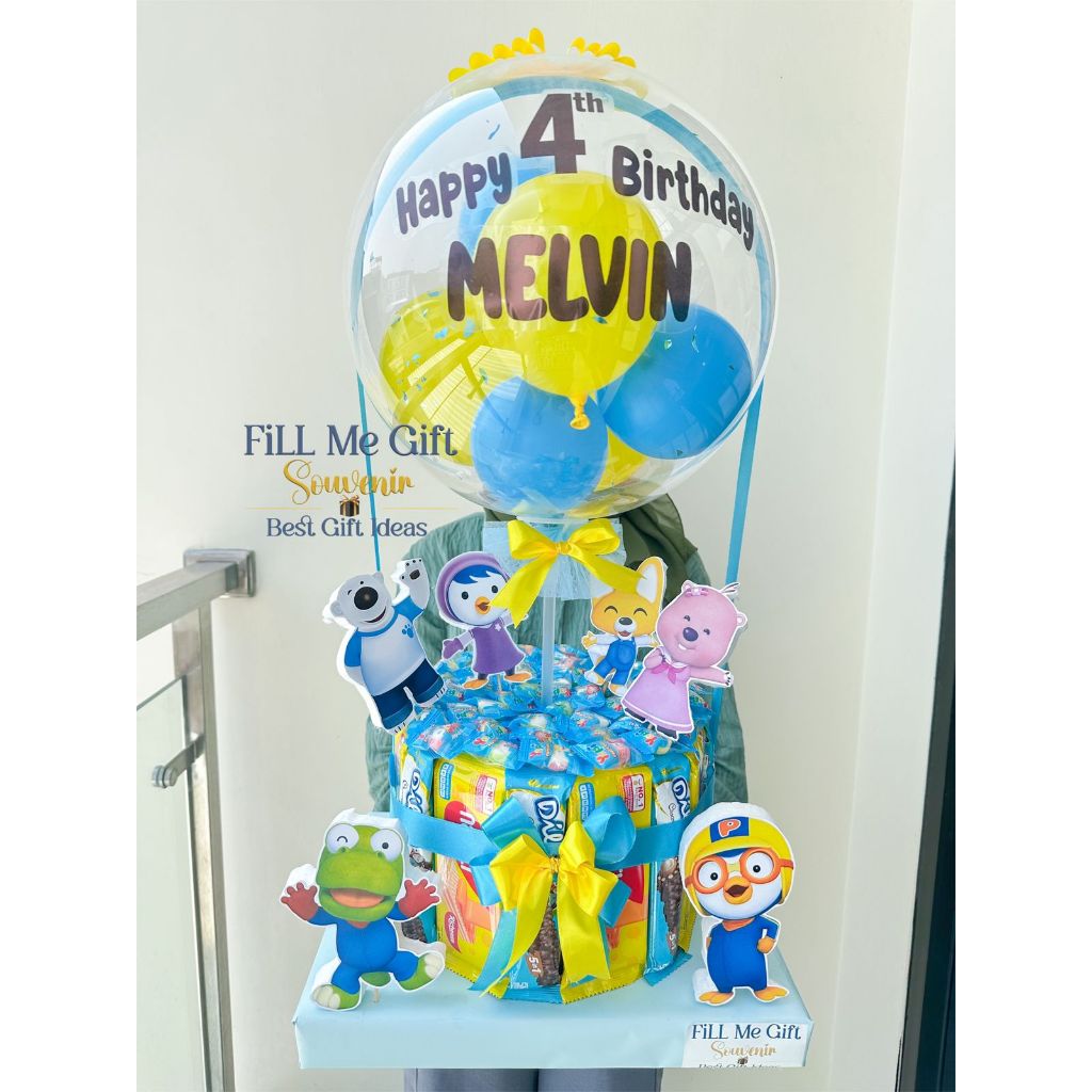 Balon Snack Lucu + Topper Bertema Ulang Tahun Bucket Pororo
