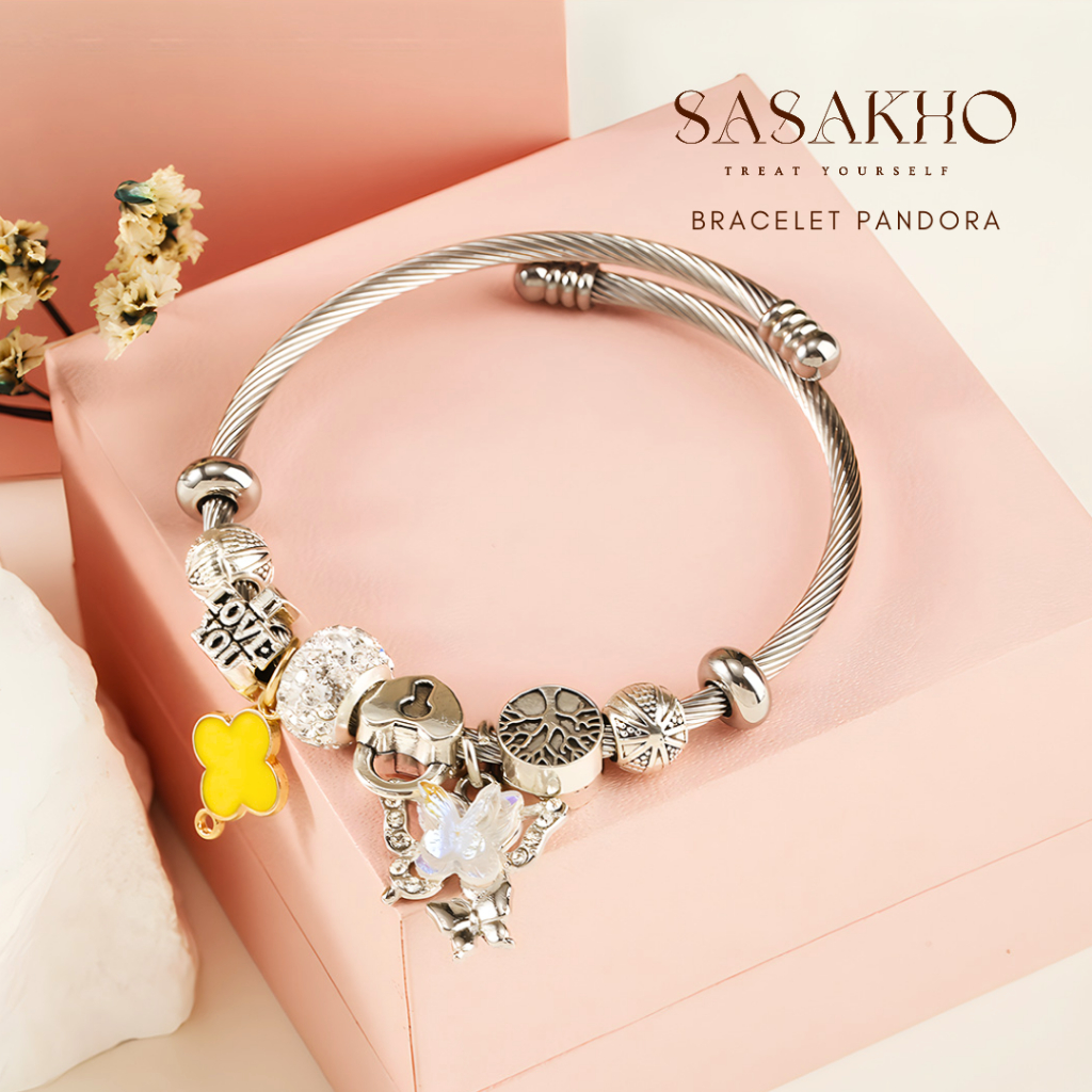 Gelang Pandora Charm Bracelet Pandora Elastis Gelang Manik-Manik Wanita